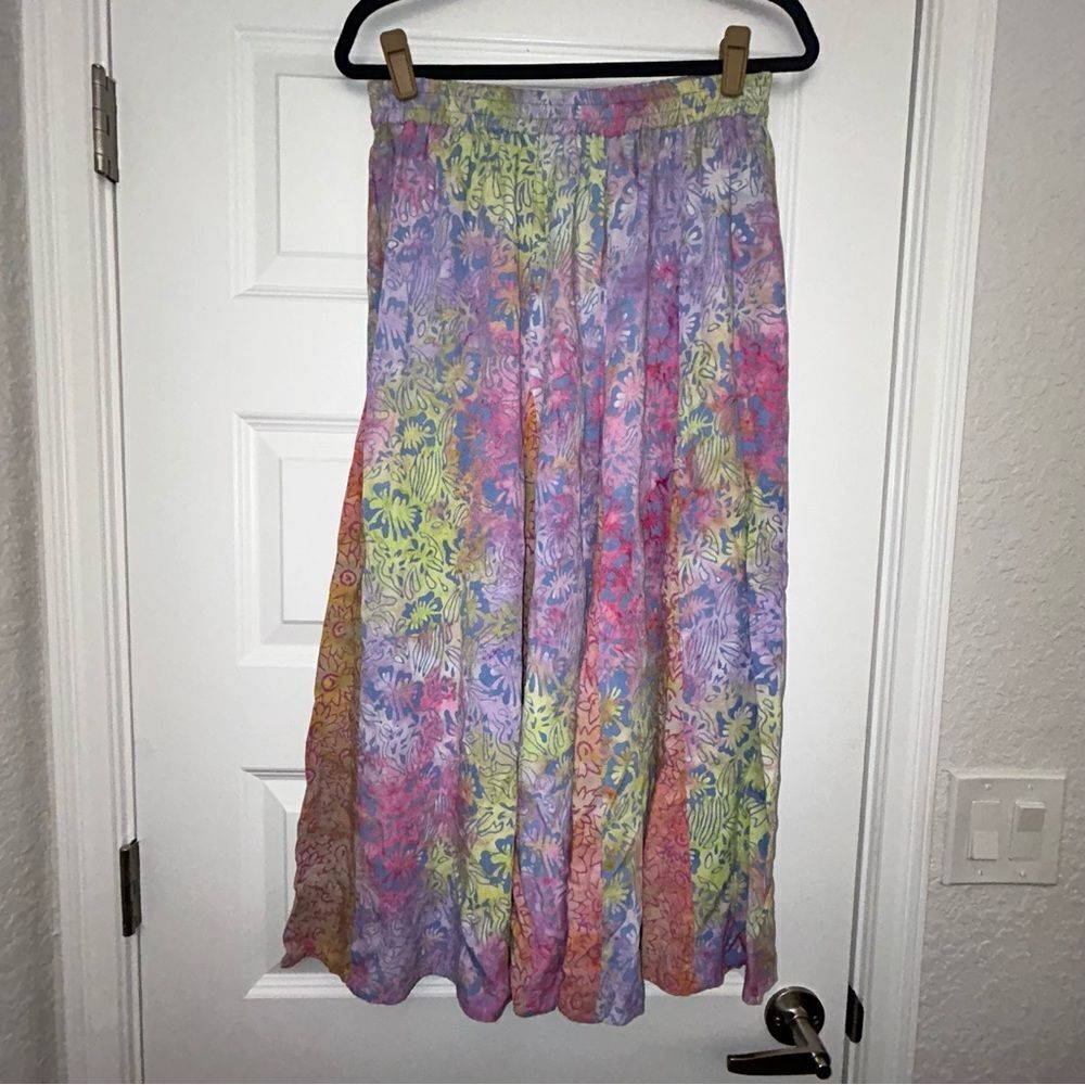 Norm Thompson Pull On Tie Dye Ombre Mix Floral Print Maxi Shirt